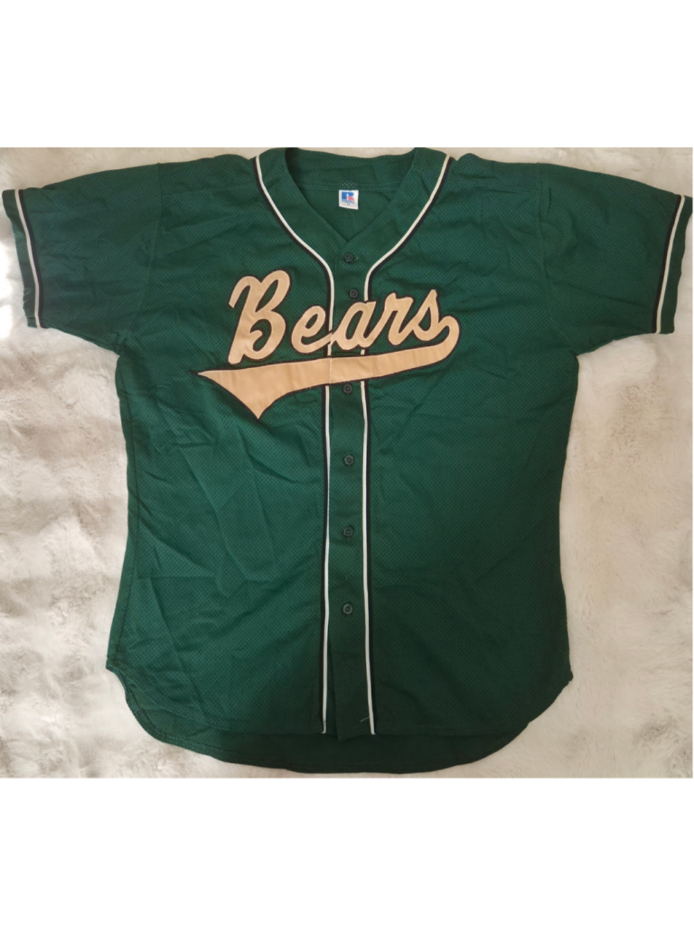 Russell Athletic Bears Baseball Jersey XL Green Mesh Button Front Vintage Y2K
